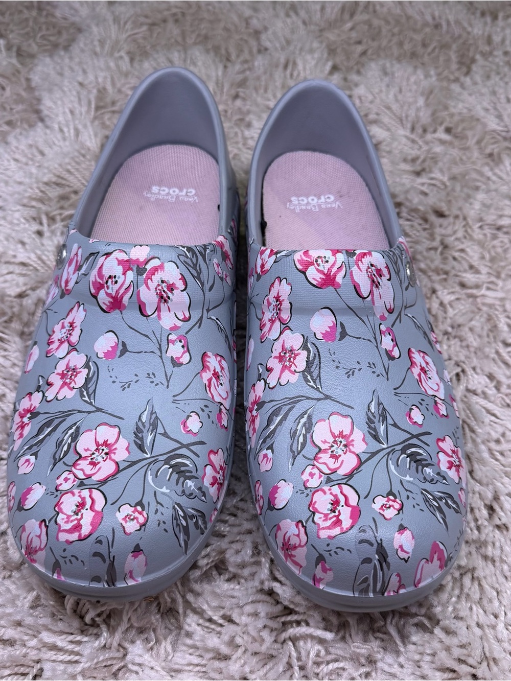 Vera Bradley x Crocs Floral Work Clogs Womens W9 Gray Pink Slip Resistant